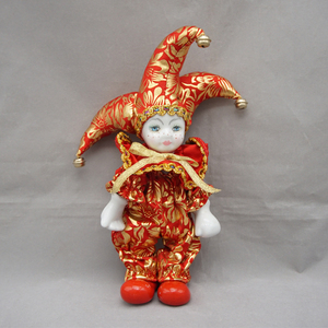 西洋收藏品 美国手工制作陶瓷小丑娃娃一对 可爱玩偶家居装饰摆件