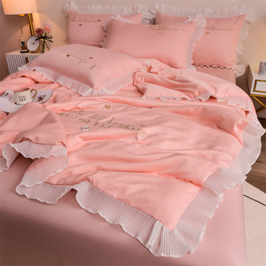 粉色少女心天丝四件套丝滑裸睡被套床单双面冰丝夏季公主床上床品
