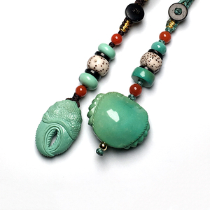 原矿绿松石钥匙扣手机挂饰玉石星月菩提链包挂小挂件短款男女配饰