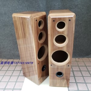 8寸三分频落地音箱空箱 惠威diy前置箱 黑胡桃实木皮hifi音响