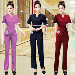 浴场足疗足浴桑拿女技师工作服装长裤子中袖沐足按摩工衣显瘦衣服