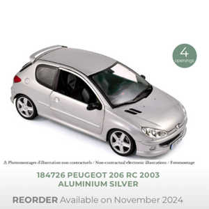 NOREV 1/18 标致 Peugeot 206 RC 2003 合金模型 银色 四开门