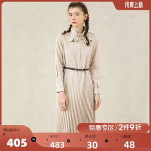 famecoco范可儿连衣裙女秋冬新款百褶长袖宽松长裙学院风减龄裙子