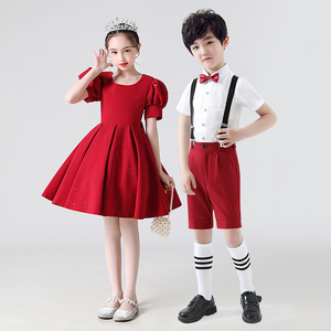 六一儿童演出服小学生女童红色舞蹈裙主持人合唱朗诵礼服表演服装