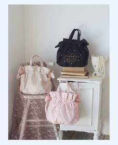 日系Maison梨花新款时尚优雅可爱珍珠网纱水桶斜挎手提两用女包