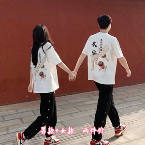 长安故里情侣装夏季套装设计感小众2022新款潮流牌纯棉短袖t恤