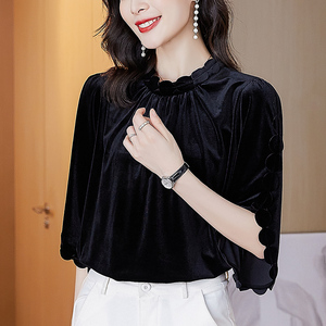 短袖女2021年夏季金丝绒上衣半袖女夏宽松气质遮肚显瘦丝绒t恤女