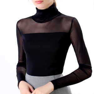 纱衣女长袖薄款黑色神仙网纱打底衫女内搭蕾丝沙衣服高领上衣黑纱