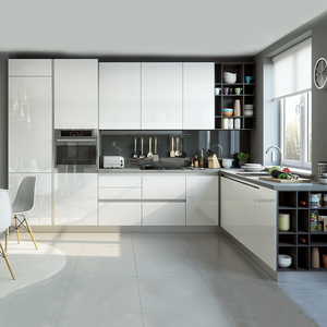 整体橱柜定做 简约现代橱柜定制 亚克力镜面板开放式厨房厨柜定制