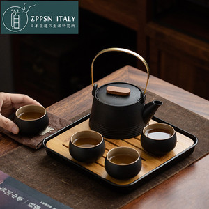 ZPPSN家用禅意黑陶茶具干泡茶盘便携包日式简约提梁茶壶小套装