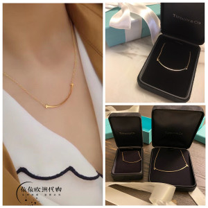 tiffany/蒂芙尼项链 18k玫瑰金镶钻 无钻笑脸女士 微笑锁骨链小号