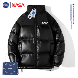 NASA2023新款羽绒棉服男立领拼接PU冬季外套加厚面包服宽松棉袄