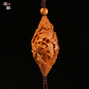 橄榄核雕荷塘月色单籽荷趣纯手工雕刻橄榄胡单核文玩吊坠挂件diy