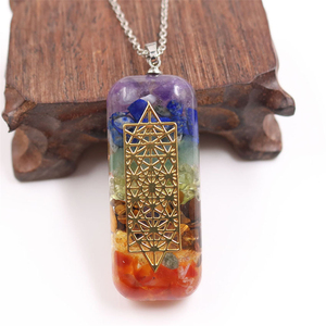 天然水晶项链女七彩石头吊坠男欧美流行ins情侣饰品树脂挂件新款