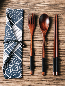 木质筷子勺子套装 出差旅行环保便携餐具 学生便携 日式餐具袋子