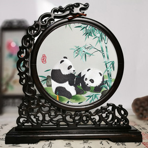 蜀绣手工刺绣熊猫双面绣工艺摆件中国风特色礼物送老外成都纪念品