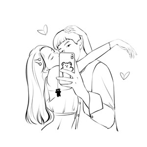 ins极简风 情侣手绘头像人物线条设计简约简笔画手绘定制