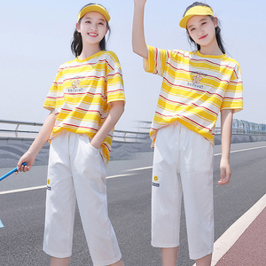 15岁13女孩夏装短袖t恤两件套休闲大童夏天衣服初中学生夏季套装