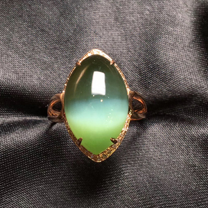 天然原矿和田玉戒指碧玉女款18k金镶嵌玉戒面女士玉石猫眼戒指女