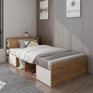 极简床头储物床小卧室单人箱体床省空间板式床多功能榻榻米定制