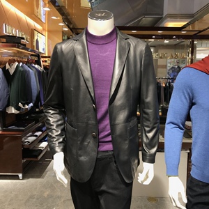 路卡迪龙皮衣男装秋冬新款黑色绵羊皮商务休闲单西外套 16518002