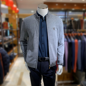 路卡迪龙男装春季新款轻薄立领拉链羊毛开衫针织上衣外套15118305