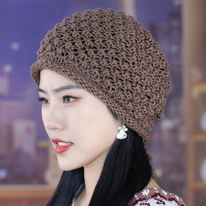 秋季帽子女帽针织帽钩线系带堆堆帽手工休闲帽扎马尾帽护耳帽手工