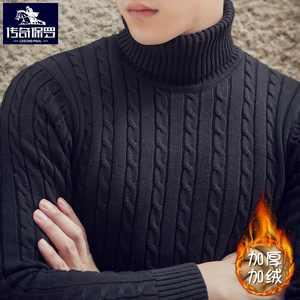 冬季黑色高领毛衣男士加厚加绒针织衫修身韩版青年长袖纯棉毛线衫