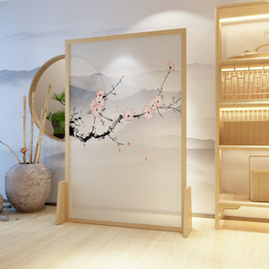 中式屏风隔断客厅玄关酒店餐厅座屏卧室茶楼办公实木屏风纱屏梅花