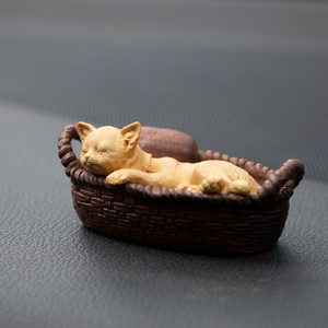 黄杨木雕动物猫汽车摆件车内木质装饰挂件实木雕刻网红后视镜吊饰