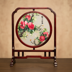 刺绣台屏中式古风苏绣摆件手工双面绣桌面装饰屏风中国风特色礼品