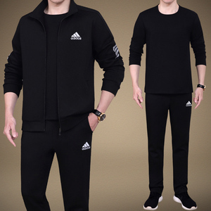 春季阿迪三叶草运动套装男士中老年开衫休闲运动服男春秋款三件套