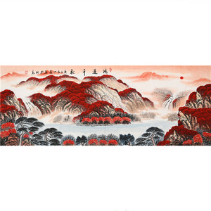 松山飞瀑.刘一民.著名画家.画心(850*1600