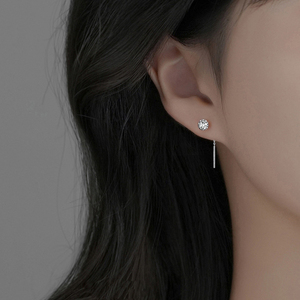 S999足银水晶球耳线女短款耳链小众设计耳环养耳洗睡免摘纯银饰品