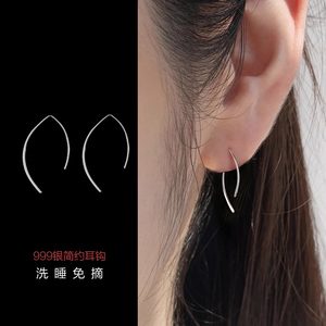 s999纯银耳环女2021新款潮养耳洞耳钉简约睡觉不用摘的耳钩耳饰品