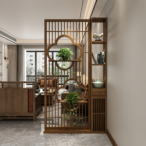 新中式入户屏风隔断客厅正对门遮挡餐厅实木玄关置物架小户型家用