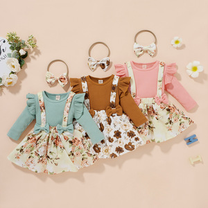 跨境外贸欧美春装女童套装儿童装春秋季婴儿宝宝长袖吊带裙三件套