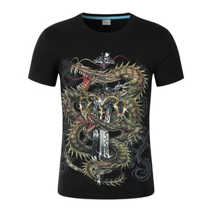 夏季3D立体骷髅恶魔天使图案摇滚重金属潮宽松大码短袖t恤男体恤1