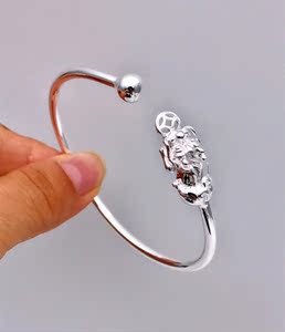 香港代购正生银饰貔貅对珠开口手镯足银999纯银镯子开运辟邪招财