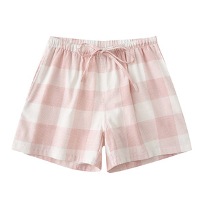 无印良品睡裤女夏季薄款纯棉短裤格子全棉家居裤中腰休闲大码日系