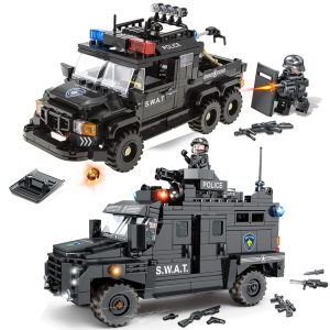 兼容乐高城市特警防暴悍马越野车swat反恐武装押运车军事拼装积木