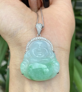 000人付款淘宝18k白金包边玉佛镶嵌吊坠女 玫瑰金彩金襄玉项链单坠