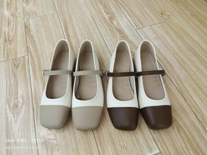 欧米高拼色真皮低跟女鞋  2023年秋季新款韩版浅口牛皮女式单鞋