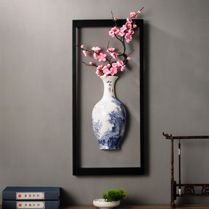 青花瓷墙面装饰挂件客厅走廊玄关壁挂花瓶新中式茶室会所墙壁挂饰