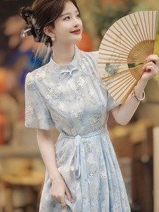 MUAMY夏季新款改良版旗袍裙温柔风绝美新中式国风小众收腰连衣裙