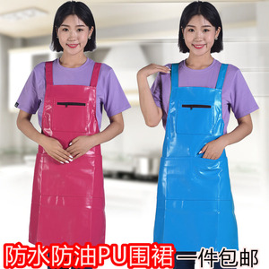 PU皮质围裙防水防油加厚成人围裙工厂厨房家用无袖皮革围裙工作服