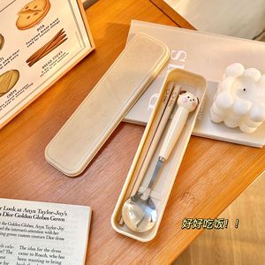 可爱陶瓷勺子叉子家用儿童创意筷子不锈钢套装餐具卡通便携食堂