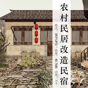 农村自建房改造民宿农家乐庭院建筑景观设计方案su模型效果图素材