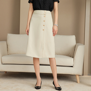 末野米色半身裙女春夏中长款2023新款简约高腰职业装铅笔裙a字裙