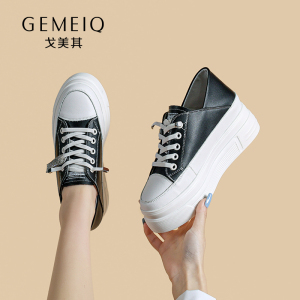戈美其真皮小白鞋女2022新款厚底女鞋百搭时尚运动白色休闲板鞋